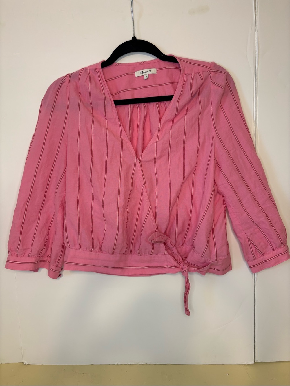 Madewell Pink Striped Tie-Waist Blouse